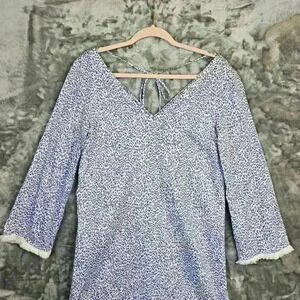 Persifor Dress Womens M Blue Leopard Print Fringe Boho Beach Cruise wear